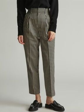 Everlane The Tencel Way High Taper
Pant Gingham Check Plaid Black Beige- Size 14